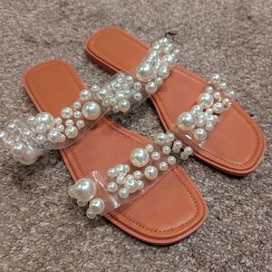 Flat, slide sandals, Pearl, size 7